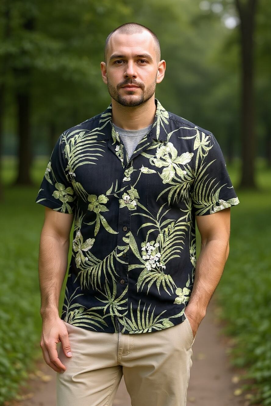 MENS TOMMY BAHAMA FLORAL HAWAII PATTERN 100% SILK MOTHER OF PEARL BUTTONS LARGE
